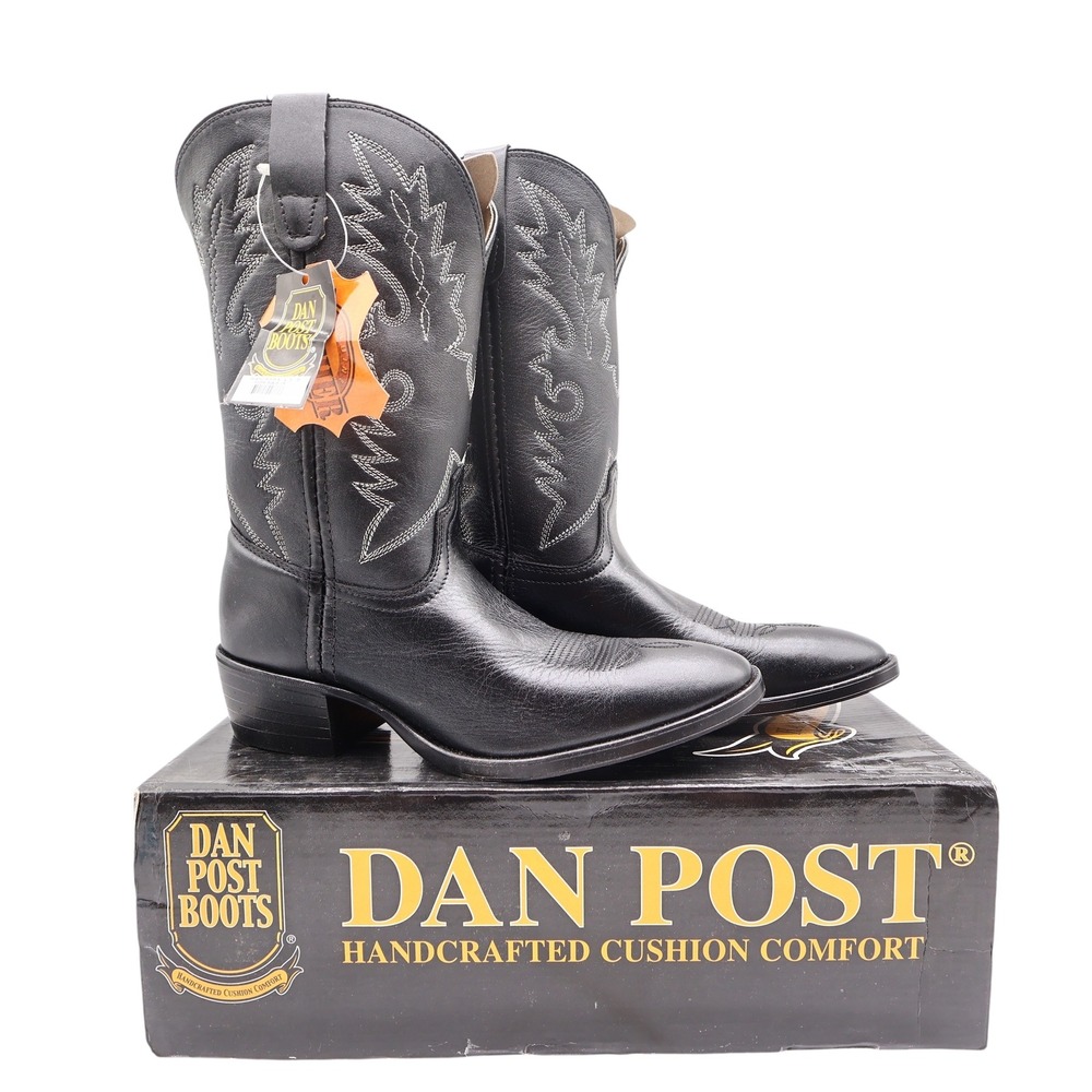 Dan Post Western Cowboy Boots Youth 4.5 D Black Leather Box NWT